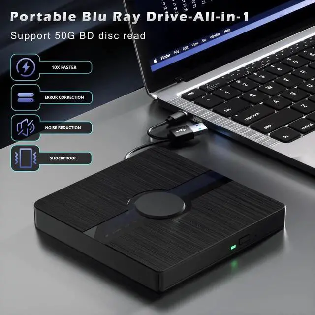 Alt view image 7 of 7 - Vszerda Portable External Blu Ray Drive, USB 3.0 & Type-C BD Reader Writer, 3D Blu-ray CD DVD Burner, Compatible with Windows 10 & Mac OS for PC Laptop