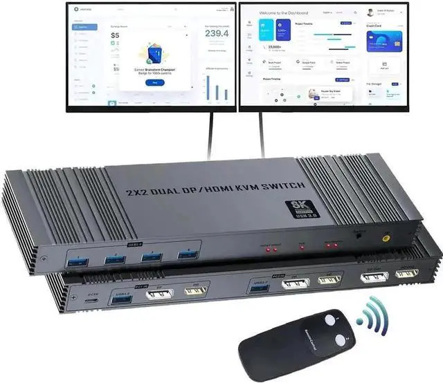Main image of Vszerda 2x2 HDMI DP Dual Monitor KVM Switch, 8K/4K@144Hz, 2 In 2 Out for 2 PCs & 2 Displays
