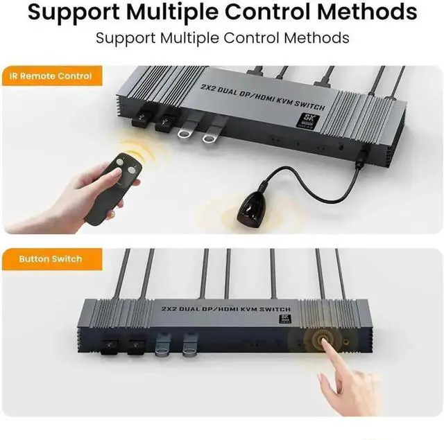 Alt view image 4 of 7 - Vszerda 2x2 HDMI DP Dual Monitor KVM Switch, 8K/4K@144Hz, 2 In 2 Out for 2 PCs & 2 Displays