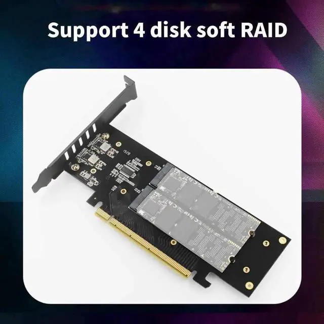 Alt view image 3 of 6 - Vszerda iHyper-Pro PCIe 4.0 Gen4 X16 to Quad M.2 NVMe Expansion Card, 4×32Gbps M-Key 2280 SSD Adapter, Support Intel VROC & NVMe RAID, Full Aluminum Heatsink, Low Profile Bracket Included