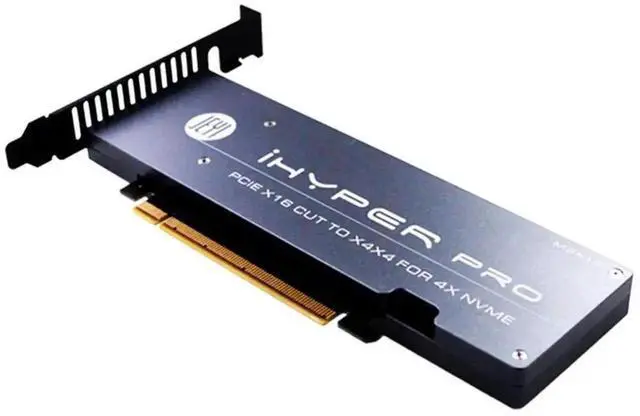 Alt view image 5 of 6 - Vszerda iHyper-Pro PCIe 4.0 Gen4 X16 to Quad M.2 NVMe Expansion Card, 4×32Gbps M-Key 2280 SSD Adapter, Support Intel VROC & NVMe RAID, Full Aluminum Heatsink, Low Profile Bracket Included