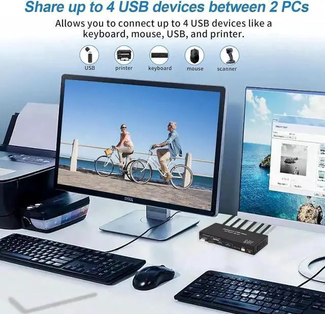 Alt view image 5 of 7 - Vszerda 2 In 2 Out DP 1.4 Dual Monitor KVM Switch, USB 3.0 DisplayPort KVM Switch for 2 Computers, 8K@60Hz 4K@144Hz with 4 USB 3.0 Ports