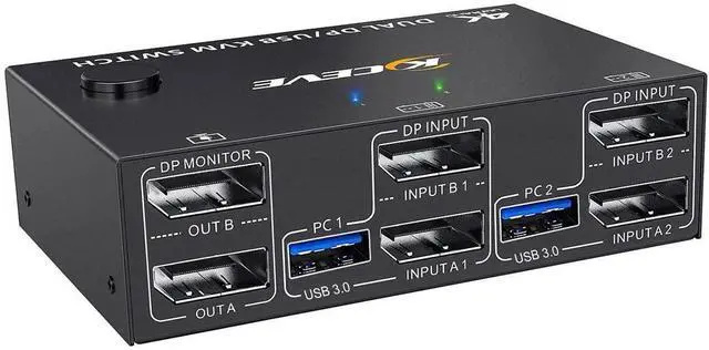 Main image of Vszerda Dual Monitor DisplayPort KVM Switch 2 Computers, 4K@144Hz USB 3.0 KVM Switcher with 4 USB Ports, Wired Remote Control Included