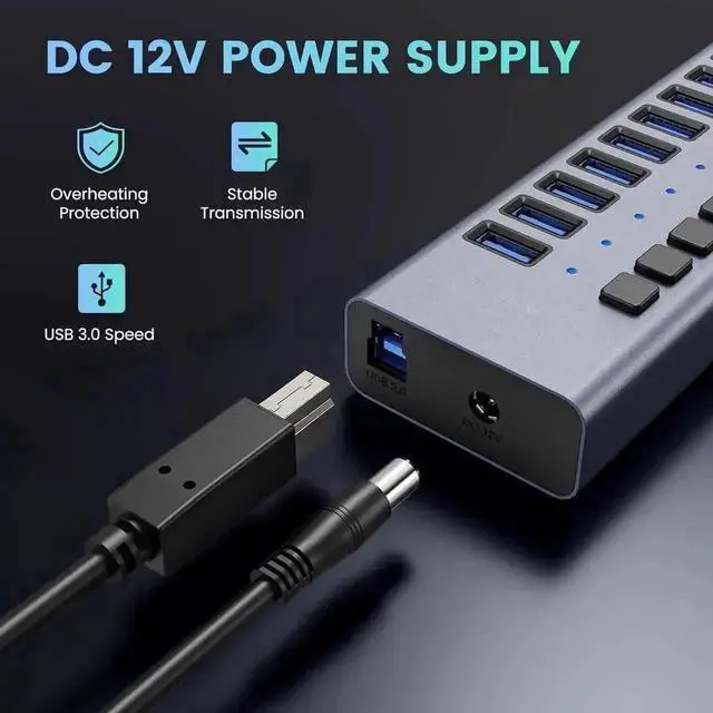 Alt view image 5 of 7 - Vszerda 16-Port Powered USB 3.0 Hub with Individual LED Switches, Data & Charging Hub for Mac & PC