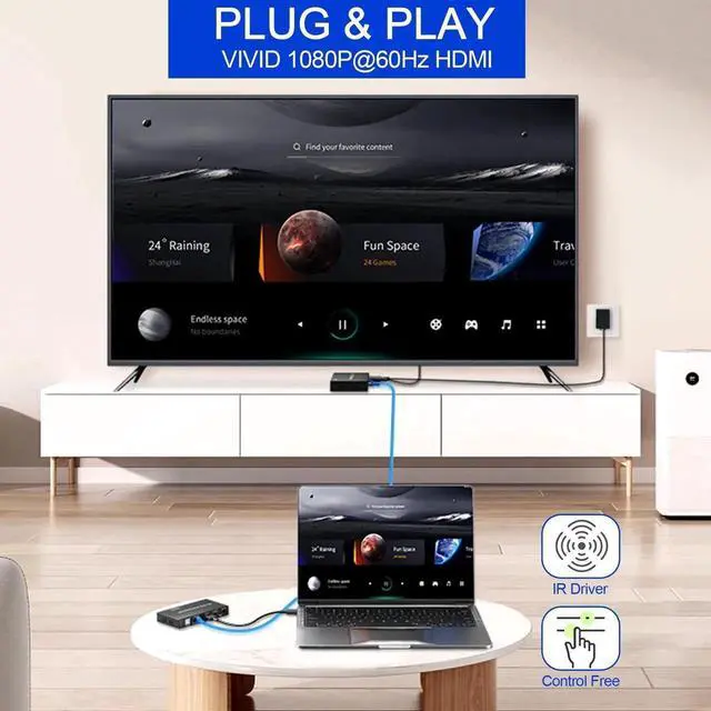 Alt view image 7 of 7 - Vszerda HDMI KVM Extender Over TCP/IP Cat5e/Cat6/Cat6a/Cat7 Up to 60M/200FT, 1080P@60Hz, 2 USB2.0 Ports, Zero Latency, Cross-Platform Plug & Play