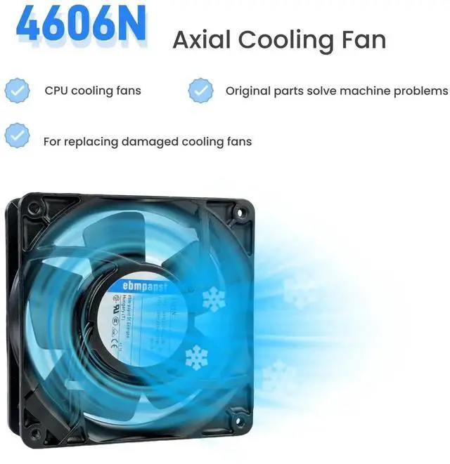 Alt view image 5 of 7 - Vszerda ebmpapst 4606N All Metal High Temp Axial Cooling Fan 120×120×38mm 115V AC 50/60Hz 0.235A 2-Pin Industrial Cabinet Fan