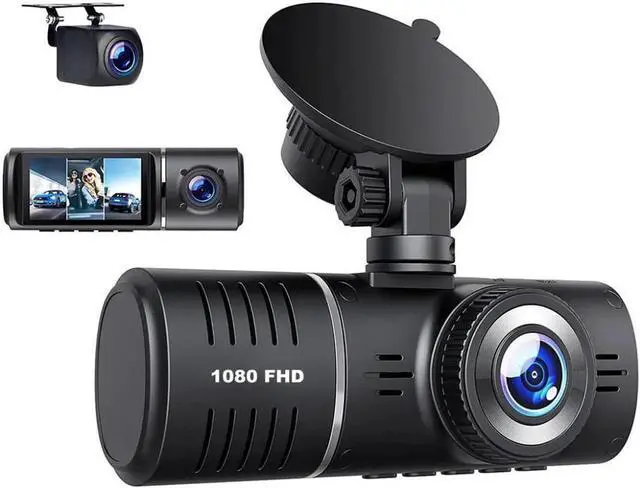 Main image of Vszerda 3 Channel Dash Cam, 1080P Front + 720P Inside + 720P Rear Triple Lens Car DVR with 2.45 Inch Screen, HDR Night Vision, 24/7 Parking Monitor, G-Sensor, Loop Recording, Max 64GB TF Card