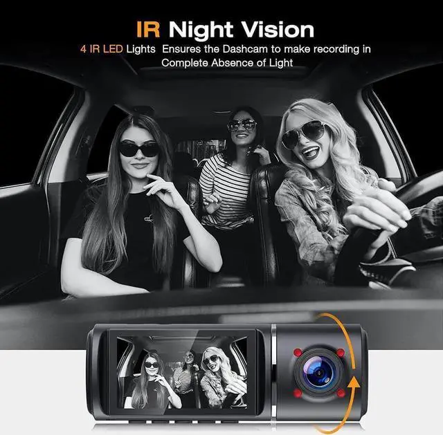 Alt view image 6 of 7 - Vszerda 3 Channel Dash Cam, 1080P Front + 720P Inside + 720P Rear Triple Lens Car DVR with 2.45 Inch Screen, HDR Night Vision, 24/7 Parking Monitor, G-Sensor, Loop Recording, Max 64GB TF Card