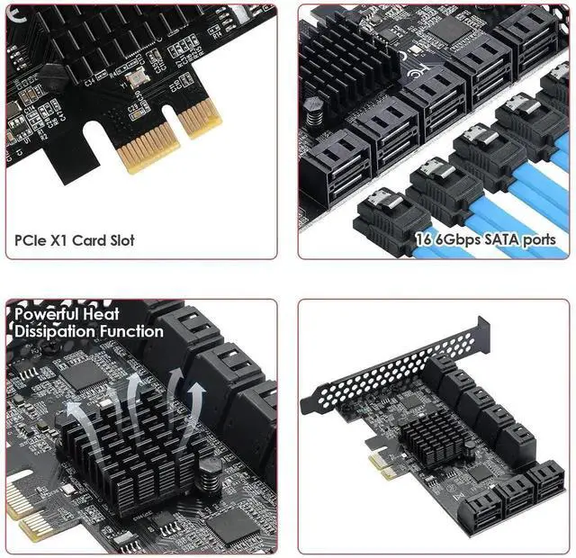 Alt view image 2 of 7 - WRIARICH 16 Ports PCIe SATA 3.0 Expansion Controller Card, 6Gbps Storage Adapter with JMB575 & ASM1064 Chipset, Supports System Boot, Fits All PCIe Slots