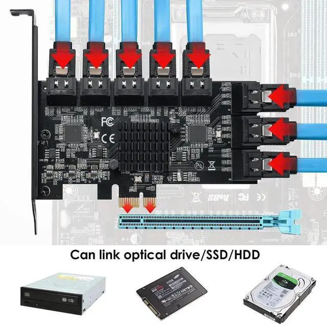 Alt view image 3 of 7 - WRIARICH 16 Ports PCIe SATA 3.0 Expansion Controller Card, 6Gbps Storage Adapter with JMB575 & ASM1064 Chipset, Supports System Boot, Fits All PCIe Slots