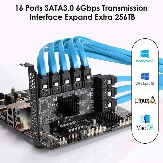 Alt view image 5 of 7 - WRIARICH 16 Ports PCIe SATA 3.0 Expansion Controller Card, 6Gbps Storage Adapter with JMB575 & ASM1064 Chipset, Supports System Boot, Fits All PCIe Slots