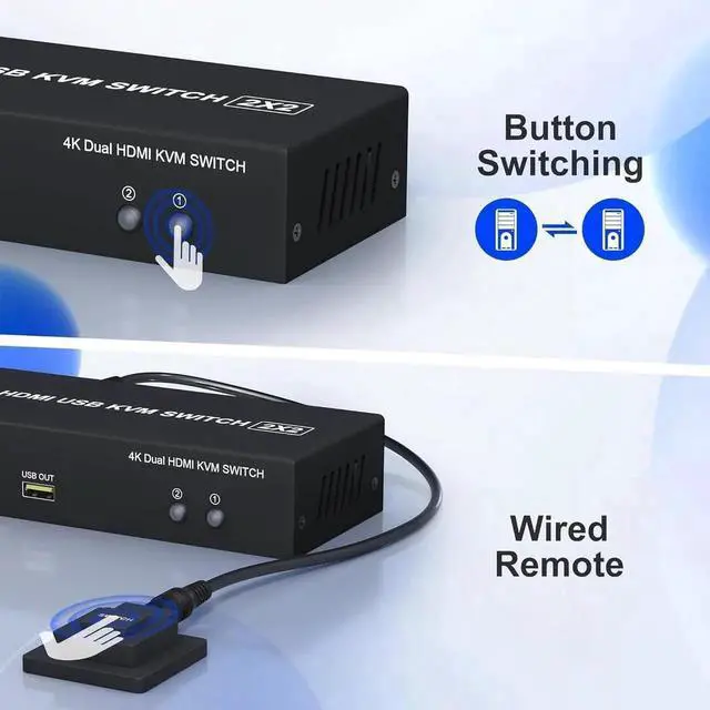 Alt view image 6 of 7 - Vszerda 2 Port Dual Monitor HDMI KVM Switch 4K@60Hz, 2 Computers Share Dual Screens, Audio/Mic Jack & 3 USB Ports, Extended/Mirror Mode Supported