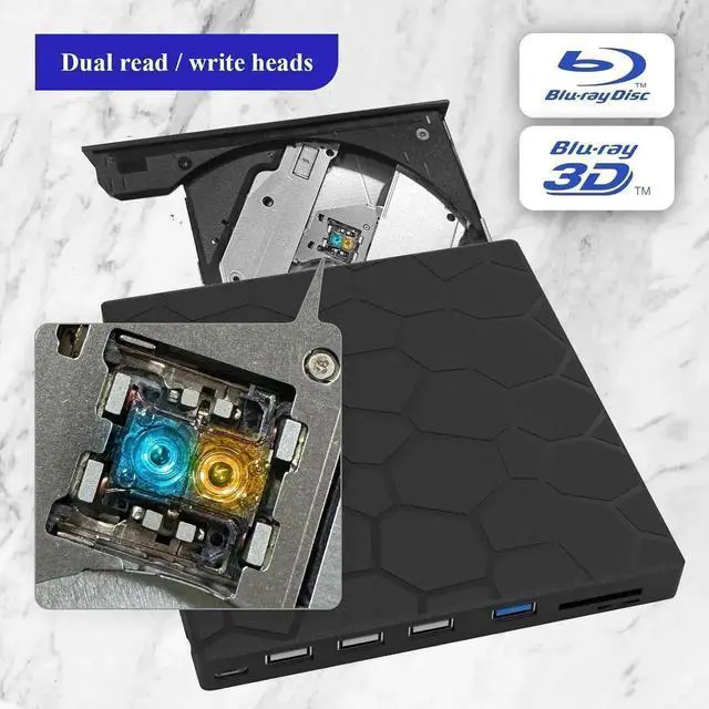 Alt view image 6 of 7 - Vszerda Portable External 3D Blu Ray Drive USB3.0 Type-C BD CD DVD Reader Writer Burner Compatible with Windows MacBook Mac Laptop Desktop PC