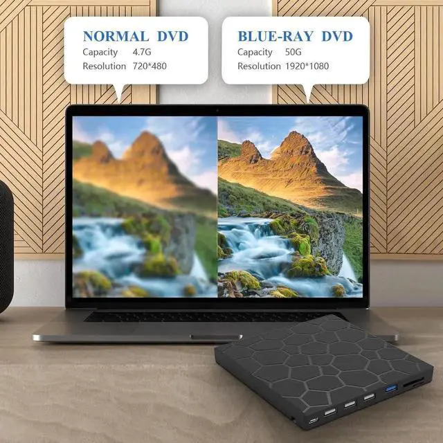 Alt view image 5 of 7 - Vszerda Portable External 3D Blu Ray Drive USB3.0 Type-C BD CD DVD Reader Writer Burner Compatible with Windows MacBook Mac Laptop Desktop PC