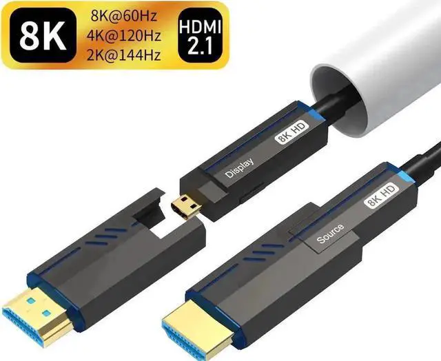 Main image of Vszerda 100FT Male to Male Fiber Optic HDMI 2.1 Cable, 48Gbps 8K@60Hz 4K@120Hz with Standard & Micro HDMI Adapters for PS5 PC HDTV