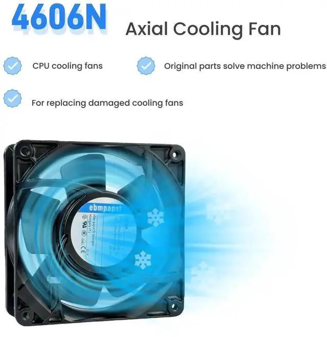 Alt view image 2 of 7 - Vszerda ebmpapst 4606N All-Metal High Temp Resistant Axial Cooling Fan, 120×120×38mm AC 115V 50/60Hz 0.235A 2-Pin Industrial Cabinet Fan