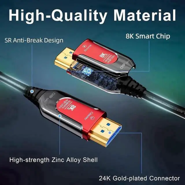 Alt view image 2 of 7 - Vszerda 100FT Red Plenum-Rated Slim Fiber Optic Gaming HDMI 2.1 Cable, 48Gbps Ultra High Speed Supports 8K@60Hz 4K@120Hz/144Hz In-Wall Conduit Wiring for PS5 Roku TV HDTV Blu-ray Players