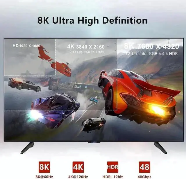 Alt view image 4 of 7 - Vszerda 100FT Red Plenum-Rated Slim Fiber Optic Gaming HDMI 2.1 Cable, 48Gbps Ultra High Speed Supports 8K@60Hz 4K@120Hz/144Hz In-Wall Conduit Wiring for PS5 Roku TV HDTV Blu-ray Players