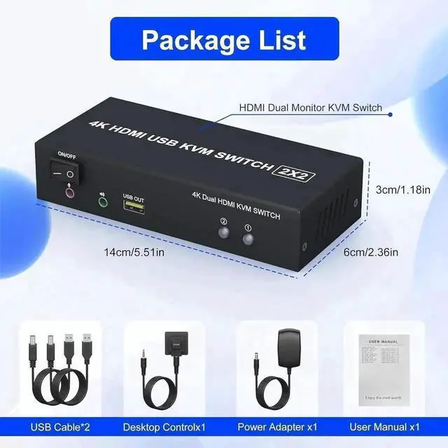 Alt view image 5 of 7 - Vszerda 2x2 Dual Monitor HDMI KVM Switch 4K@60Hz, 2 Port KVM Switcher with Audio Mic & 3 USB Ports, Support Extended & Mirror Mode for 2 PCs Share Two Displays