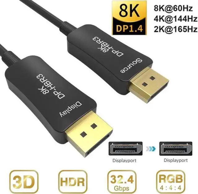 Main image of Vszerda 100FT Fiber 8K 4K DisplayPort Cable( In Wall ), DP 1.4 HBR3 8K@60Hz 4K@144Hz High Speed 32.4Gbps Optical Fiber Slim and Flexible DP to DP Cable