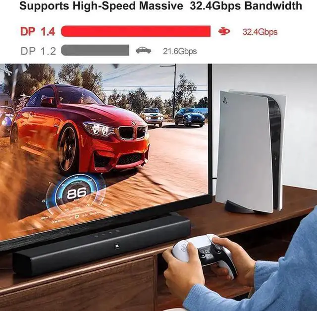 Alt view image 7 of 7 - Vszerda 100FT Fiber 8K 4K DisplayPort Cable( In Wall ), DP 1.4 HBR3 8K@60Hz 4K@144Hz High Speed 32.4Gbps Optical Fiber Slim and Flexible DP to DP Cable