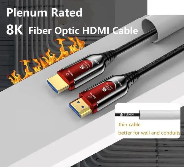 Alt view image 7 of 7 - Vszerda 8K Fiber Optic Gaming HDMI 2.1 Plenum-Rated Cable, 48Gbps High Speed 3D 8K60 4K120 144Hz HDMI Cord eARC HDR10 HDCP 2.2&2.3 Compatible with Roku-TV/PS5/HDTV/Blu-ray - 100FT/30M, Red