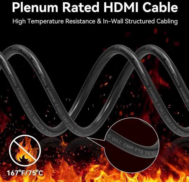 Alt view image 3 of 7 - Vszerda 8K Fiber Optic Gaming HDMI 2.1 Plenum-Rated Cable, 48Gbps High Speed 3D 8K60 4K120 144Hz HDMI Cord eARC HDR10 HDCP 2.2&2.3 Compatible with Roku-TV/PS5/HDTV/Blu-ray - 100FT/30M, Red