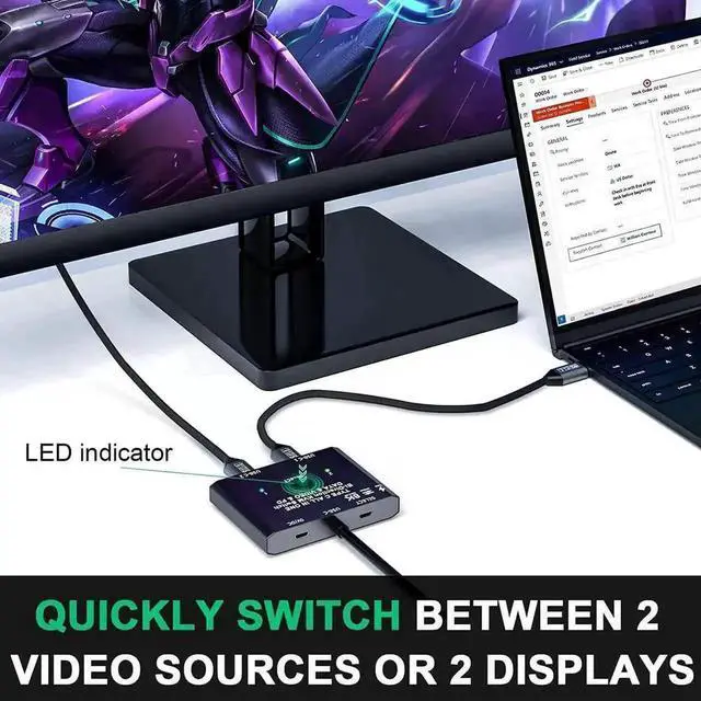 Alt view image 4 of 7 - Vszerda Bi-Directional 2 Port USB-C KVM Switch 8K@60Hz 4K@120Hz, 10Gbps Data & 100W PD Charging, Compatible with Thunderbolt, 2 USB-C Cables Included