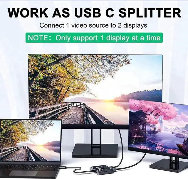 Alt view image 5 of 7 - Vszerda Bi-Directional 2 Port USB-C KVM Switch 8K@60Hz 4K@120Hz, 10Gbps Data & 100W PD Charging, Compatible with Thunderbolt, 2 USB-C Cables Included