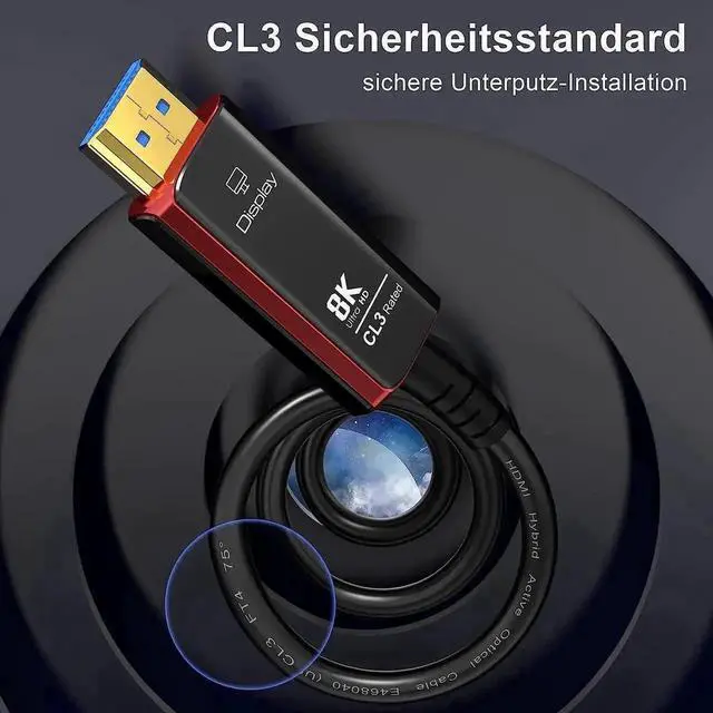 Alt view image 3 of 7 - 8K HDMI 2.1 Fiber Optic Cable 100FT 4K 120Hz 8K 60Hz Ultra High Speed 48Gbps HDR eARC HDCP2.3, Slim Flexible for RTX3080/3090, Xbox Series X, PS4/5, LG C9/CX, Samsung Q90T, TCL, Sony, (Black+Red)