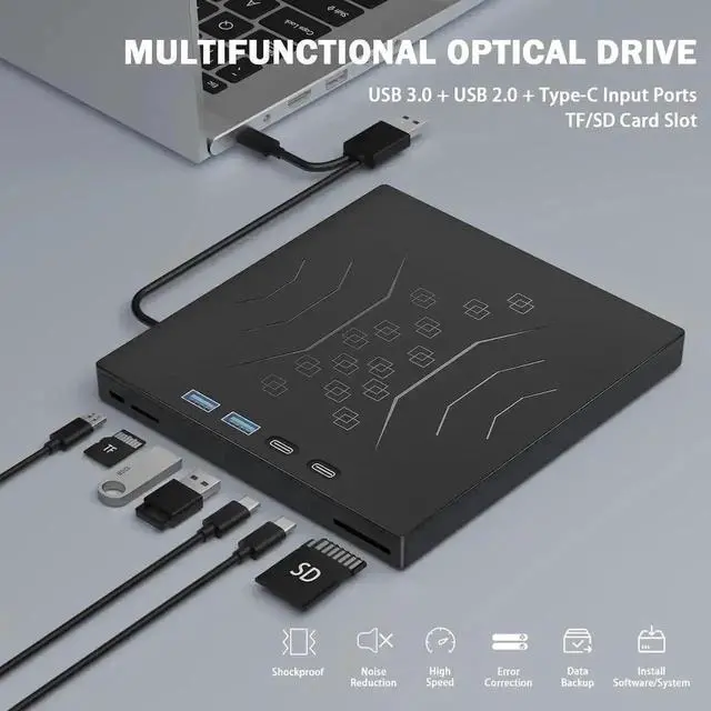 Alt view image 6 of 7 - Vszerda 7 in 1 USB 3.0 Type-C External CD DVD RW Burner Portable Optical Drive with SD TF Card Reader for Laptop Desktop Windows XP/7/8/10 Linux Mac OS