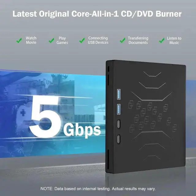Alt view image 4 of 7 - Vszerda 7 in 1 USB 3.0 Type-C External CD DVD RW Burner Portable Optical Drive with SD TF Card Reader for Laptop Desktop Windows XP/7/8/10 Linux Mac OS