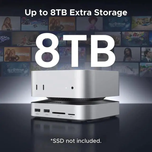 Alt view image 5 of 7 - Vszerda Dock & Stand for Mac mini M4/M4 Pro with Built-in M.2 NVMe SSD Enclosure, 3×10Gbps USB-A, 10Gbps USB-C Data Port, SD/TF Card Reader, Aluminum Silver Docking Station