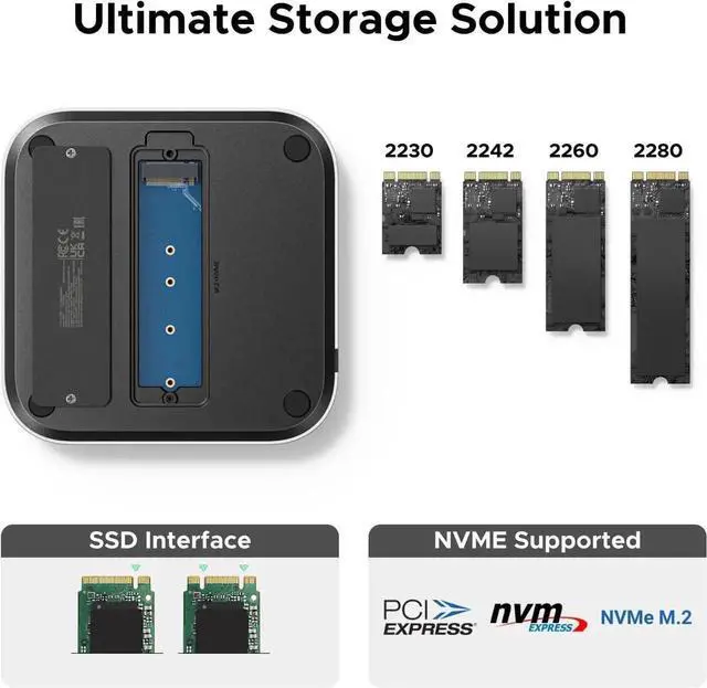 Alt view image 6 of 7 - Vszerda Dock & Stand for Mac mini M4/M4 Pro with Built-in M.2 NVMe SSD Enclosure, 3×10Gbps USB-A, 10Gbps USB-C Data Port, SD/TF Card Reader, Aluminum Silver Docking Station