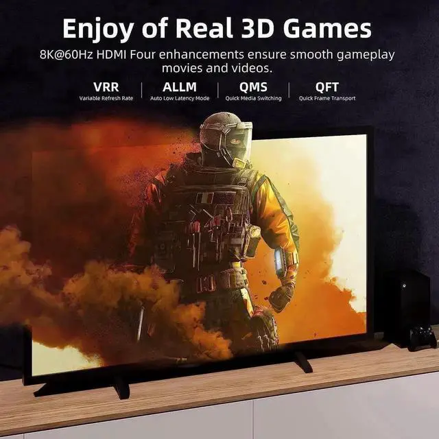 Alt view image 3 of 7 - Vszerda 8K HDMI 2.1 Fiber Optic Cable Braided Nylon 100FT 4K 120Hz 8K 60Hz Ultra High Speed 48Gbps HDR eARC HDCP2.3, Slim Flexible for RTX3080/3090, Xbox Series X, PS4/5, LG C9/CX(Black+White)