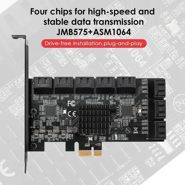 Alt view image 5 of 7 - Vszerda 16 Port PCIe SATA 3.0 Expansion Controller Card, 6Gbps AHCI SATA Adapter Card Bootable as System Drive, ASM1064 + JMB575 Chipset, Compatible with PCIe X1/X4/X8/X16 Slots, Non-Hardware RAID