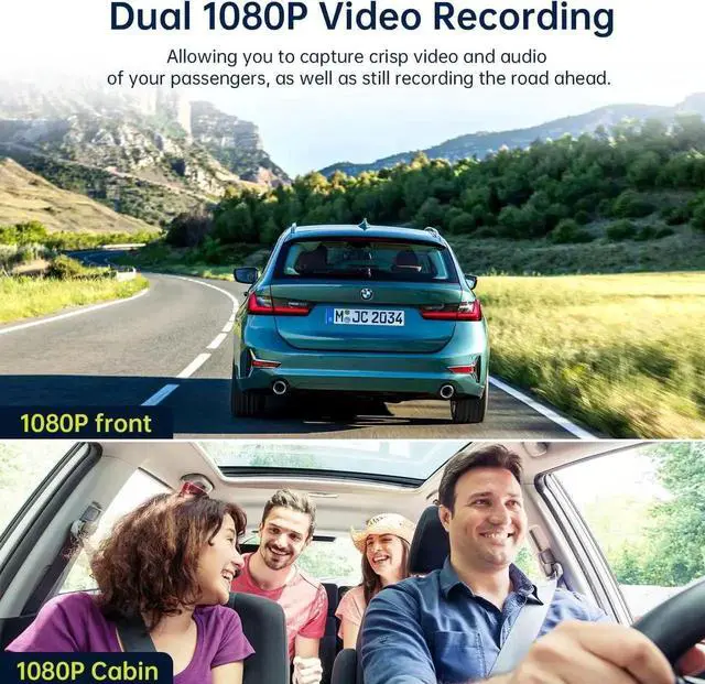 Alt view image 5 of 5 - Vszerda 1080P Dual Dash Cam Front & Cabin with 64GB SD Card, Infrared Night Vision Car Driving Recorder, 1.5 Inch LCD, HDR, Parking Mode, G-Sensor & Loop Recording