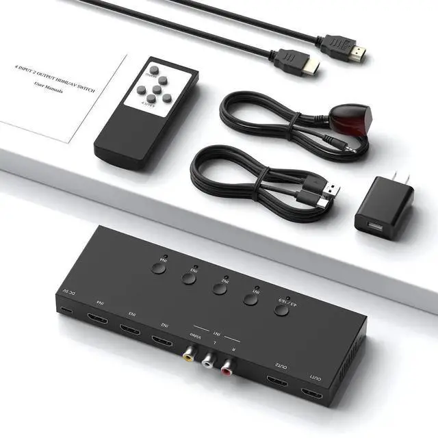 Alt view image 5 of 7 - 3 HDMI 2.0 + 1 RCA Input to 2 HDMI Output Converter Switch Splitter, Simultaneous Dual Display, Aspect Ratio 4:3/16:9 Adjustable, Compatible with N64, NGC, Wii, Xbox, PS2/3/4/5, Switch, Apple TV, Fire