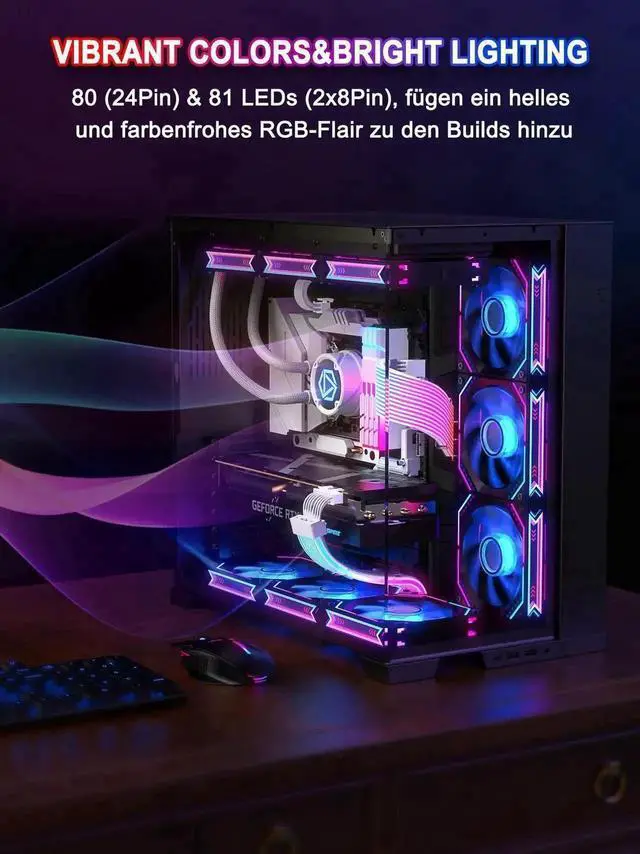 Alt view image 7 of 7 - Vszerda ARGB PSU Extension Cable Kit, PVC Sleeved RGB LED Power Extension Cables, 16AWG, 24Pin ATX + Dual 8Pin PCIe Complete Set for Gaming PC Modding