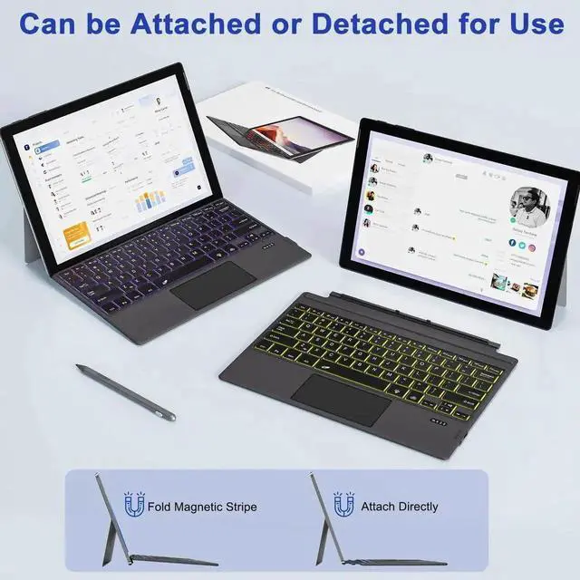 Alt view image 4 of 7 - Vszerda Rechargeable Bluetooth Type Cover Keyboard for Surface Pro 3/4/5/6/7/7 Plus, Ultra-Slim Magnetic Keyboard with Trackpad & 7 Color Backlight