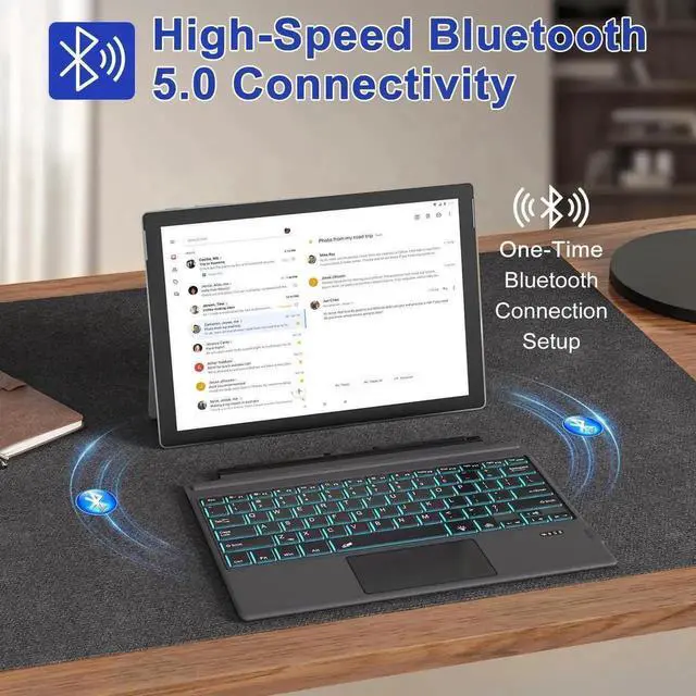 Alt view image 6 of 7 - Vszerda Rechargeable Bluetooth Type Cover Keyboard for Surface Pro 3/4/5/6/7/7 Plus, Ultra-Slim Magnetic Keyboard with Trackpad & 7 Color Backlight