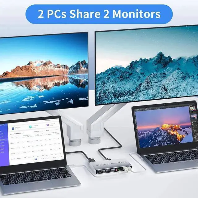 Alt view image 6 of 7 - Vszerda 2 In 2 Out Dual Monitor KVM Switch, Hybrid HDMI+DP Input & Output 4K@60Hz KVM Switcher for 2 PCs Share Two Displays