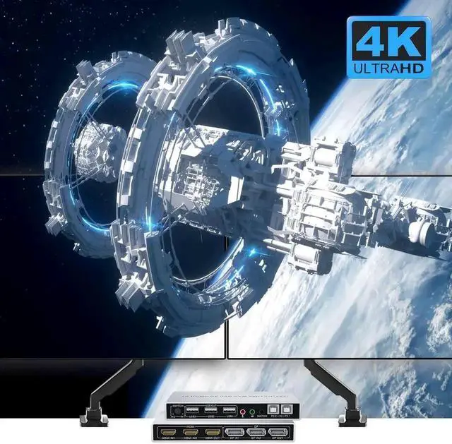 Alt view image 7 of 7 - Vszerda 2 In 2 Out Dual Monitor KVM Switch, Hybrid HDMI+DP Input & Output 4K@60Hz KVM Switcher for 2 PCs Share Two Displays