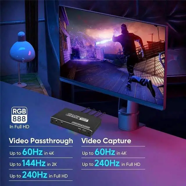 Alt view image 4 of 7 - 2K 144FPS HDMI Audio Video Capture Card, 4K@60fps Recording & 4K HDMI Loop-Out with Mic Input, Live Stream Capture Device for Gaming Streaming Video Conference Compatible with Switch PS4 OBS Camera PC