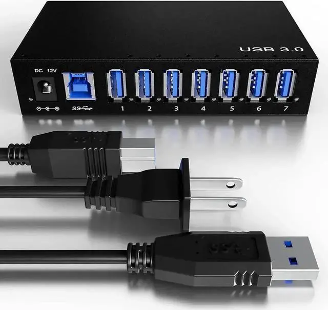 Main image of Vszerda 7-Port Aluminum Powered USB 3.0 Hub, 36W 12V3A Adapter for HDD Laptop Game Console