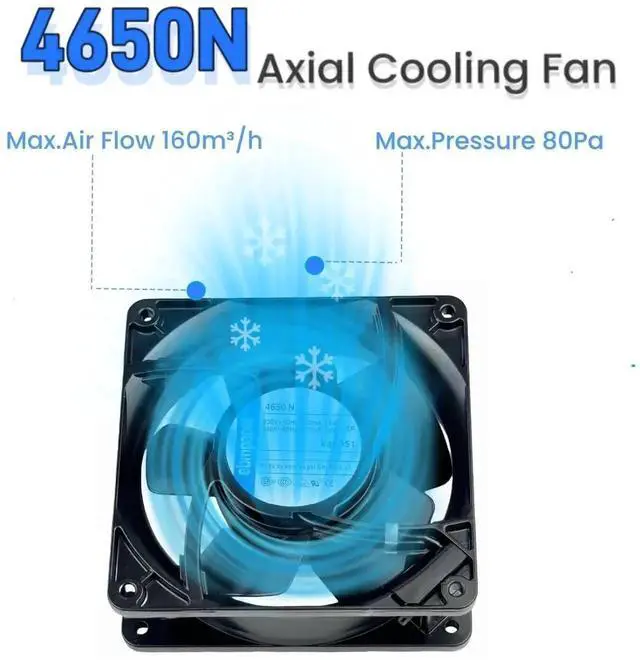 Alt view image 6 of 7 - Vszerda ebmpapst 4650N All-Metal High Temperature Resistant Axial Cooling Fan, 120×120×38mm AC 230V 50/60Hz 0.12A 2-Pin Industrial Cabinet Fan