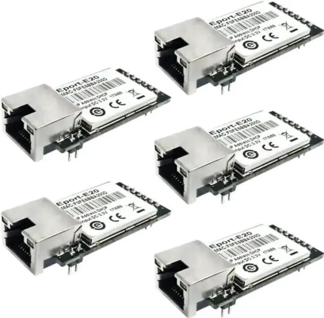 Main image of Vszerda 5 Pack Eport-E20 TTL Serial to Ethernet Embedded Module, FreeRTOS TCP/IP Network Server Converter, 3.3V MCU Serial Module Supports DHCP & Telnet for Embedded IoT Projects