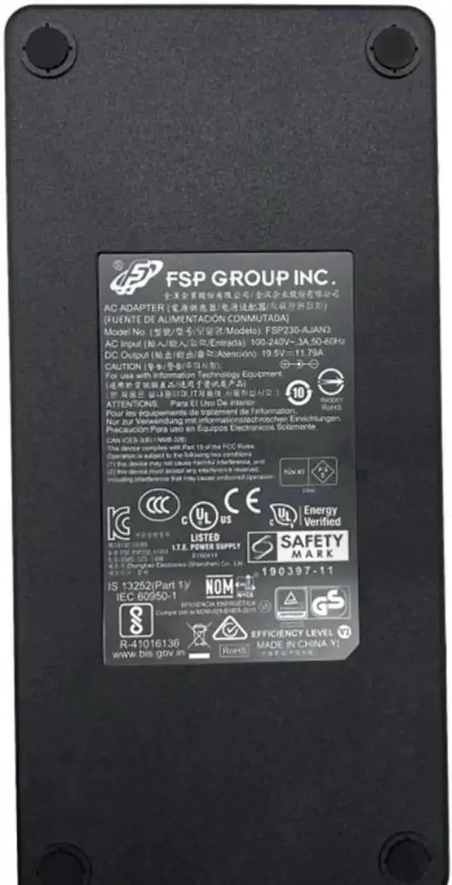 Alt view image 3 of 3 - Vszerda Genuine FSP FSP230-AJAN3 230W AC Power Adapter 19.5V 11.79A, 5.5×2.5mm DC Tip, Charger for GALLERIA GCR2070RGF-QC-B/GCR1660TGF-QC-G & AOC AG353UCG Gaming Monitor