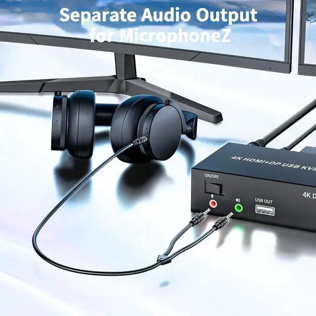 Alt view image 3 of 7 - Vszerda 2x2 Hybrid DP 1.4+HDMI Dual Monitor KVM Switch 4K@60Hz, USB 2.0 KVM Switcher with Audio Mic Port for 2 PCs Share 2 Displays Keyboard Mouse Printer