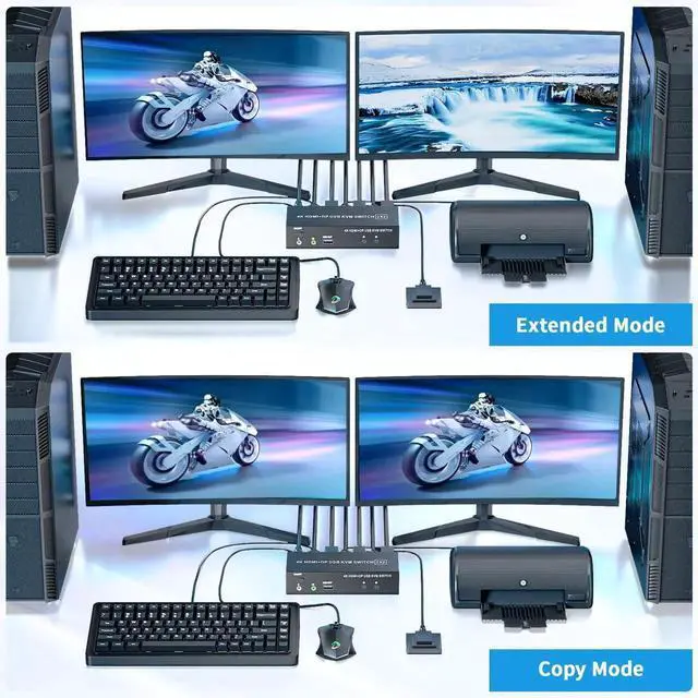 Alt view image 4 of 7 - Vszerda 2x2 Hybrid DP 1.4+HDMI Dual Monitor KVM Switch 4K@60Hz, USB 2.0 KVM Switcher with Audio Mic Port for 2 PCs Share 2 Displays Keyboard Mouse Printer